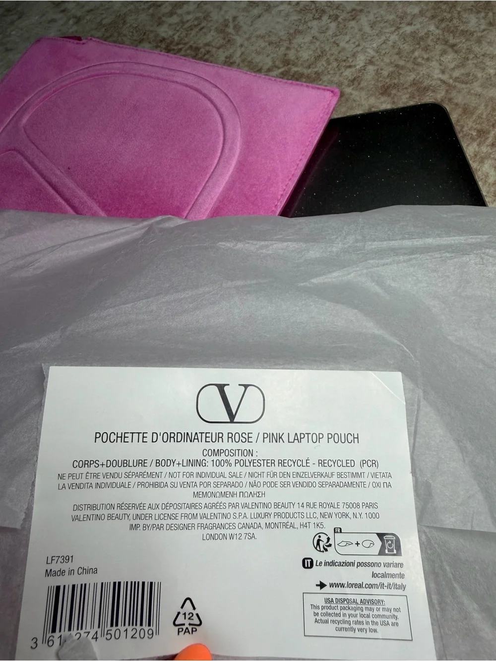 Valentino Garavani Hot Pink Velvet Tablet / Computer Sleeve Pouch 15” Wide